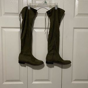 Over the Knee Green Tie Boots